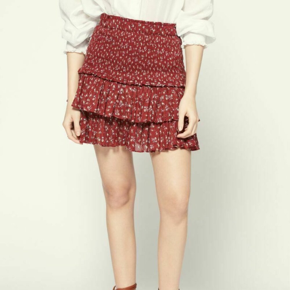 Isabel Marant Red Floral Tiered Mini Skirt